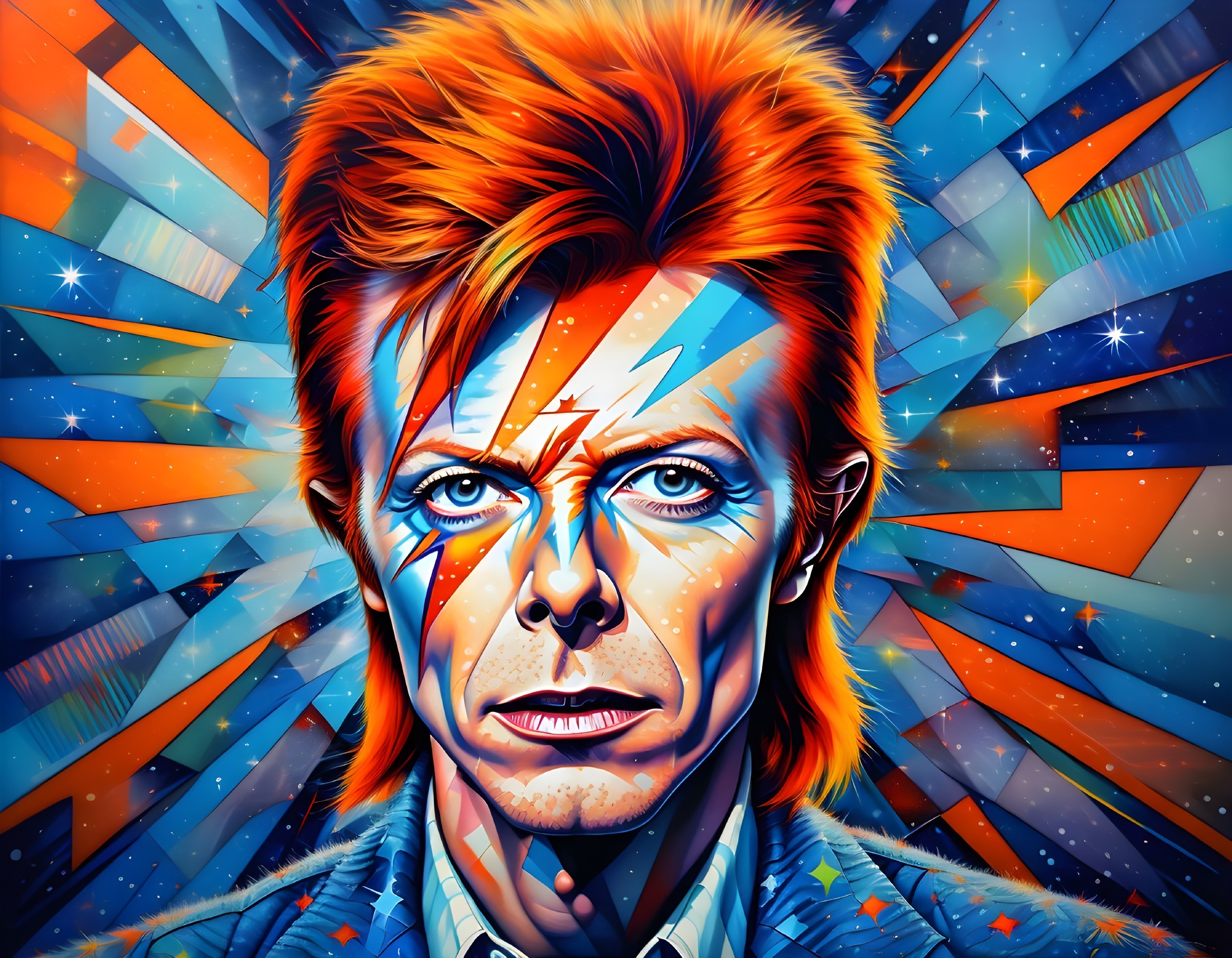 Vibrant Portrait of a Man with Lightning Bolt Design