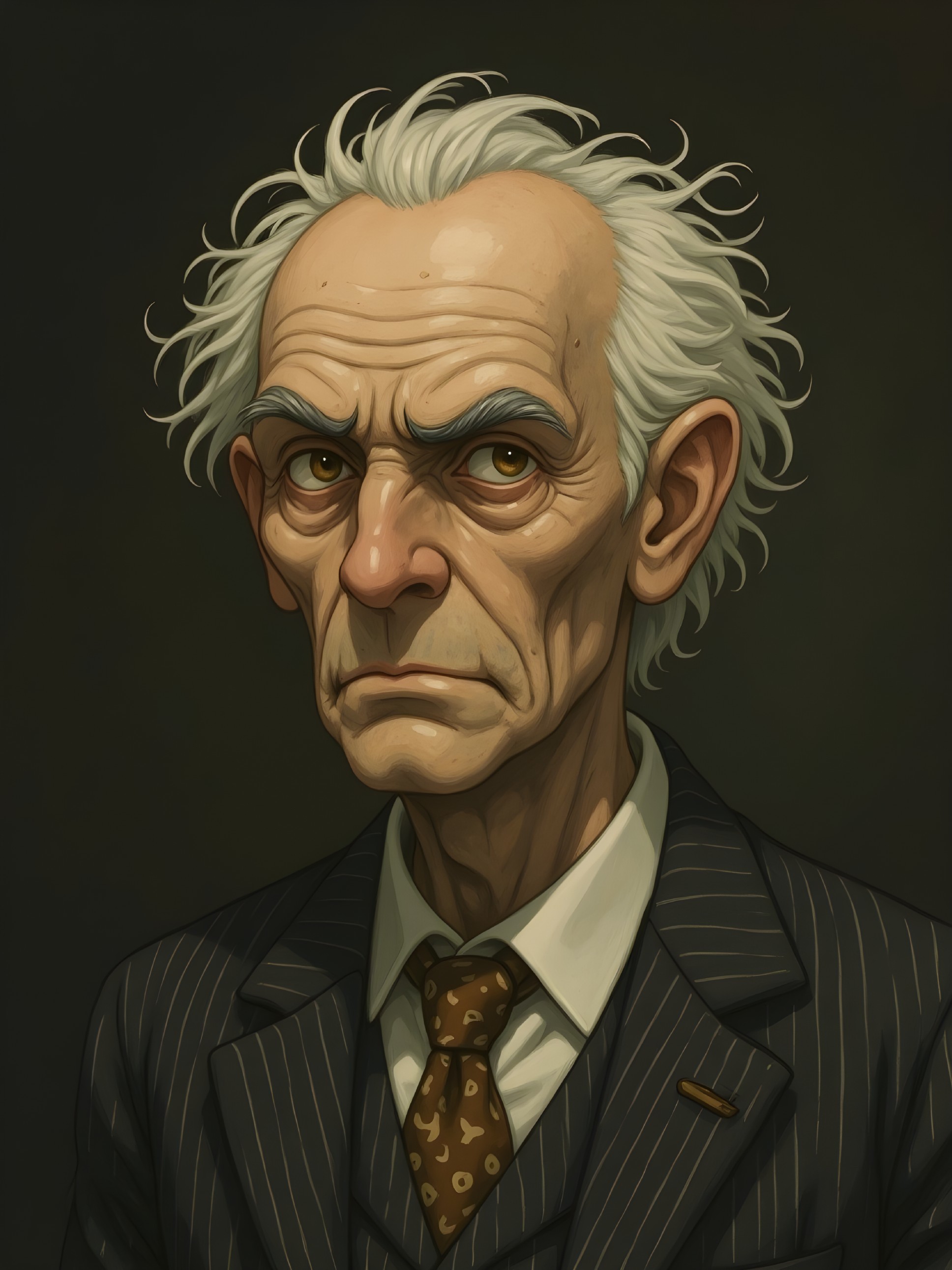 Portrait of an older man with intense expression and suit