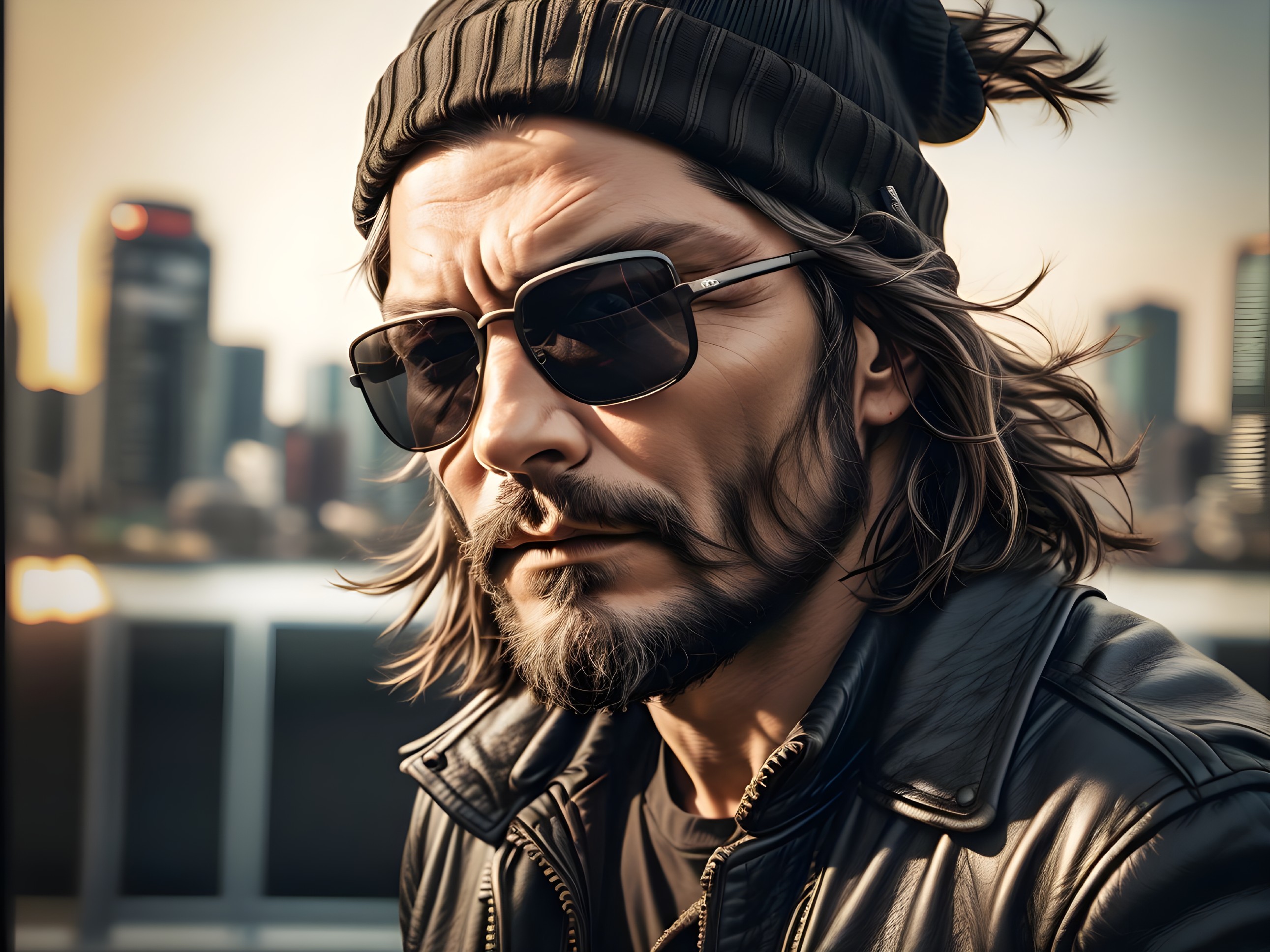 Portrait of a man with tousled hair and sunglasses