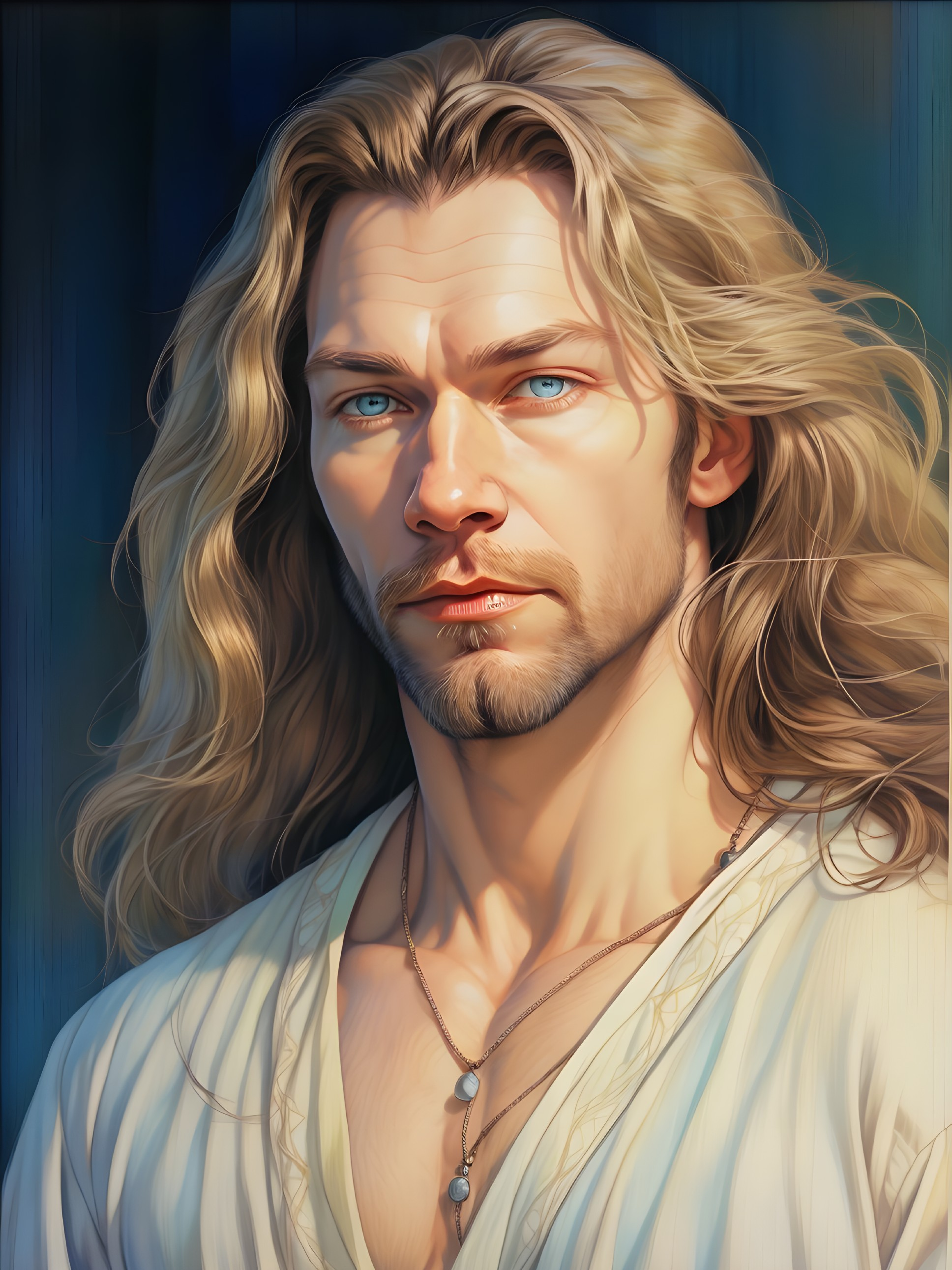 Portrait of a Young Man with Blonde Hair and Blue Eyes
