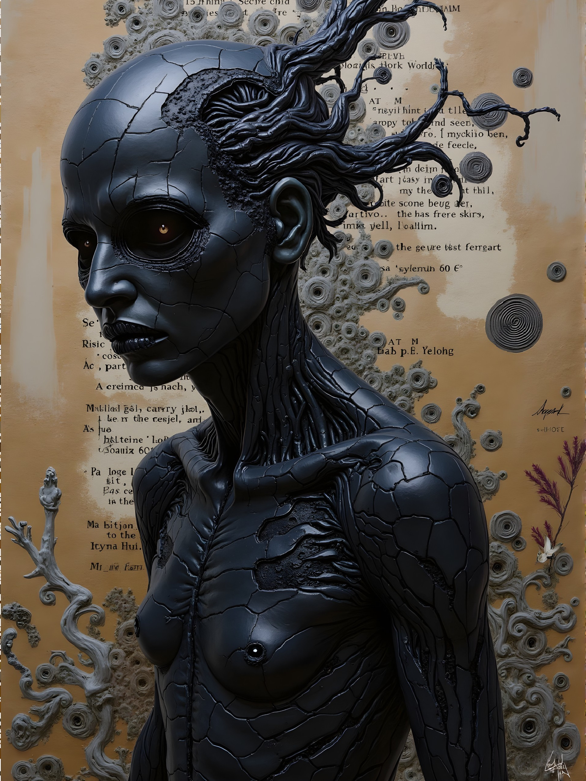 Humanoid Figure with Organic-Robotic Fusion Design