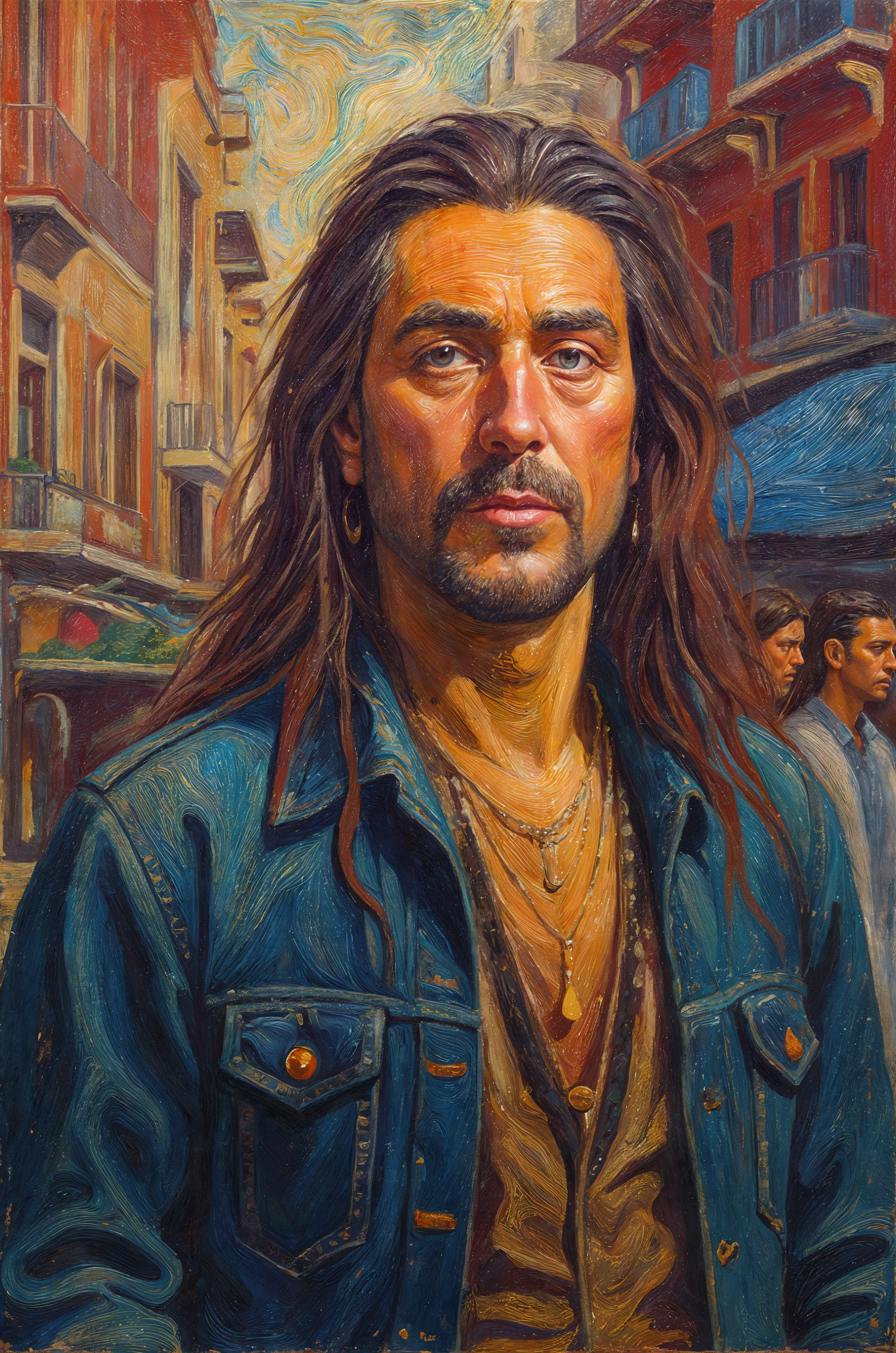 Portrait of a Man in Denim Jacket with Urban Background