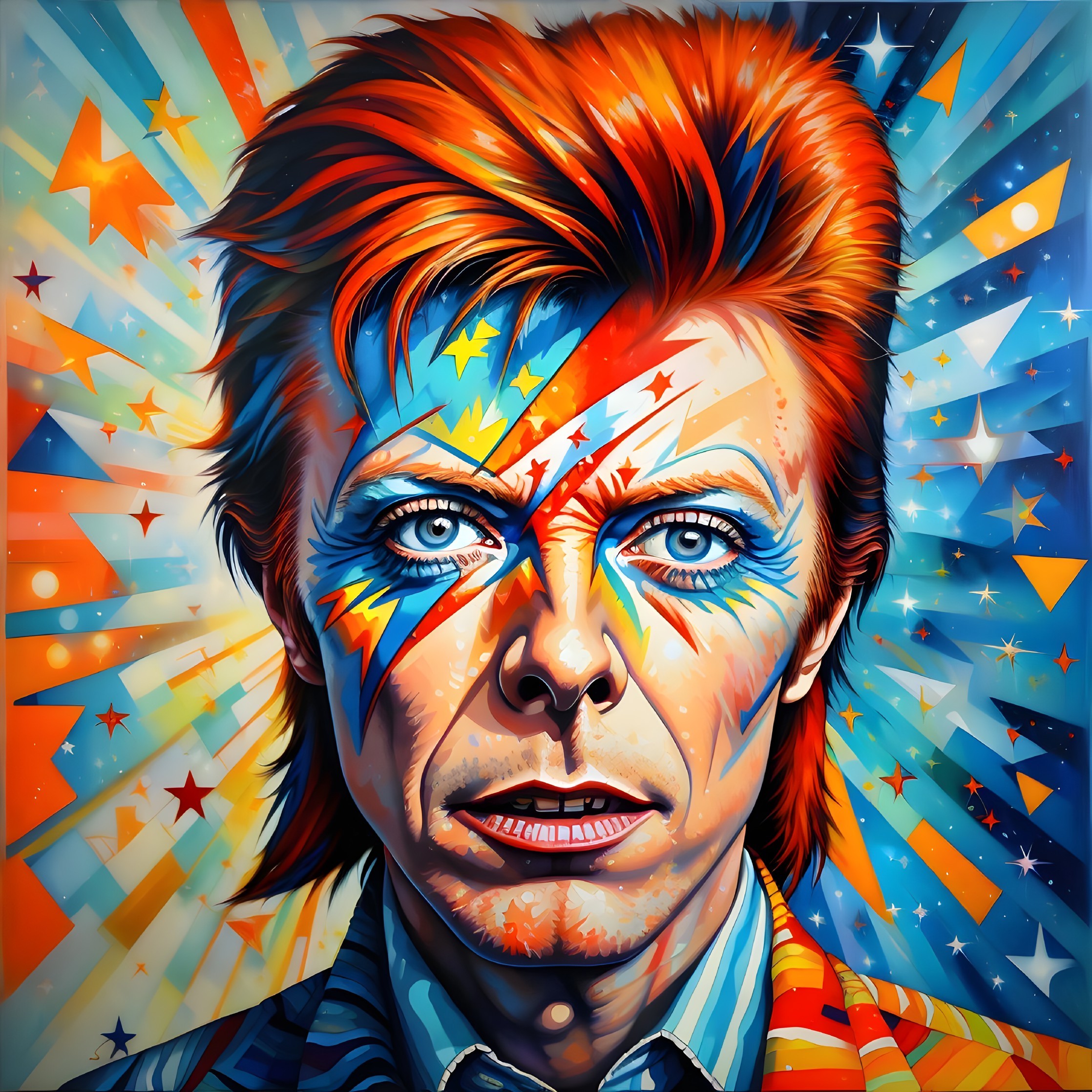 Colorful Male Portrait with Lightning Bolt and Stars