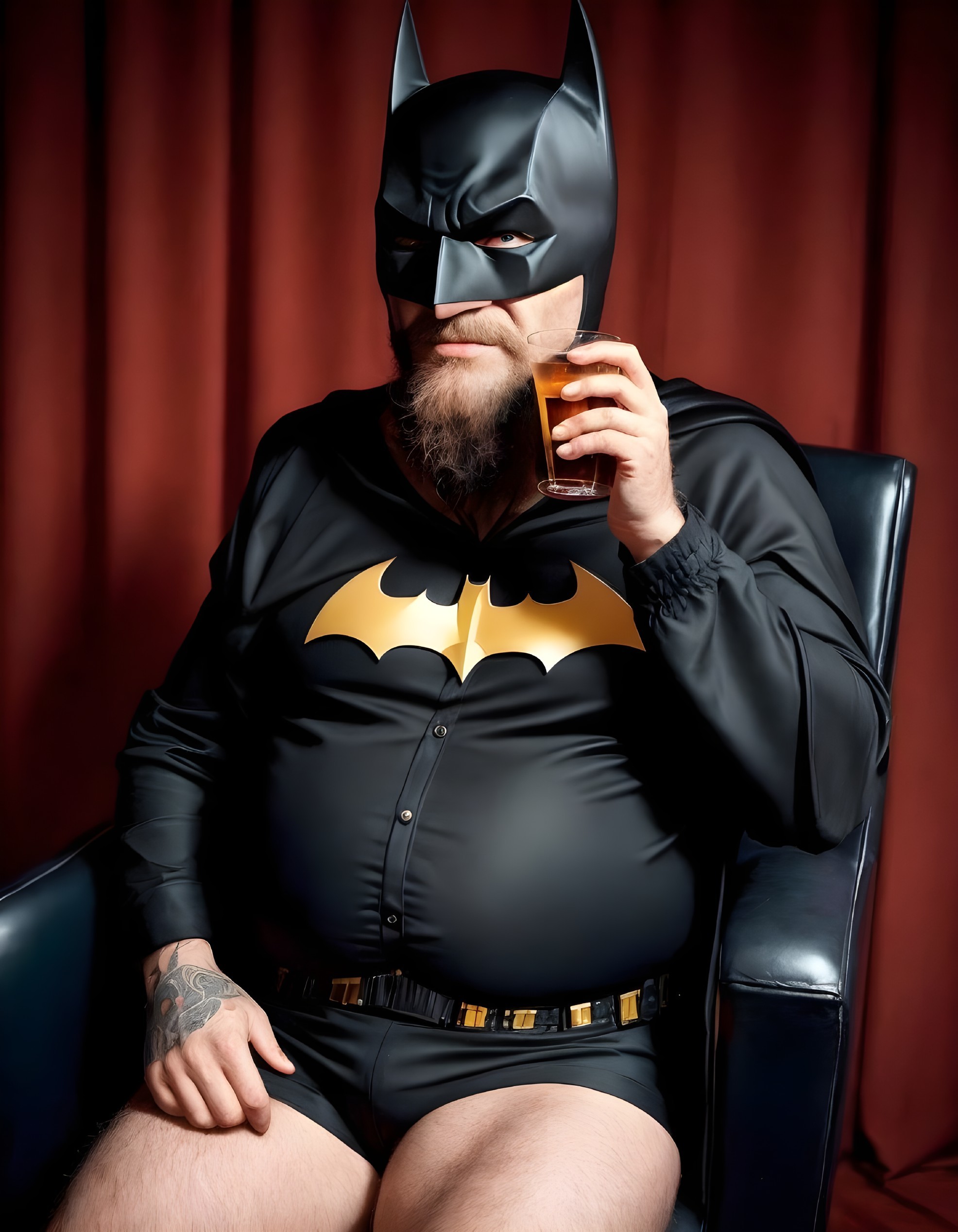 Man in Batman Costume Relaxing in a Chair