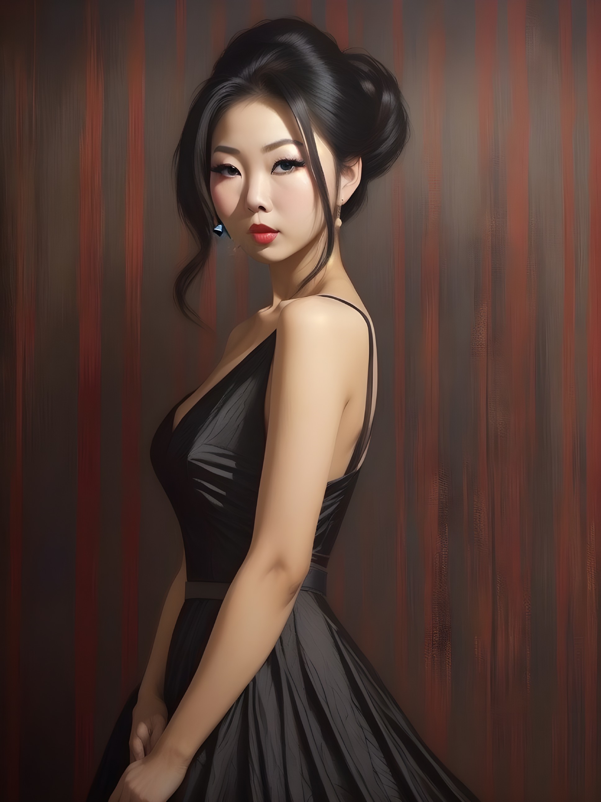 Elegant Woman in Black Dress with Soft Lighting