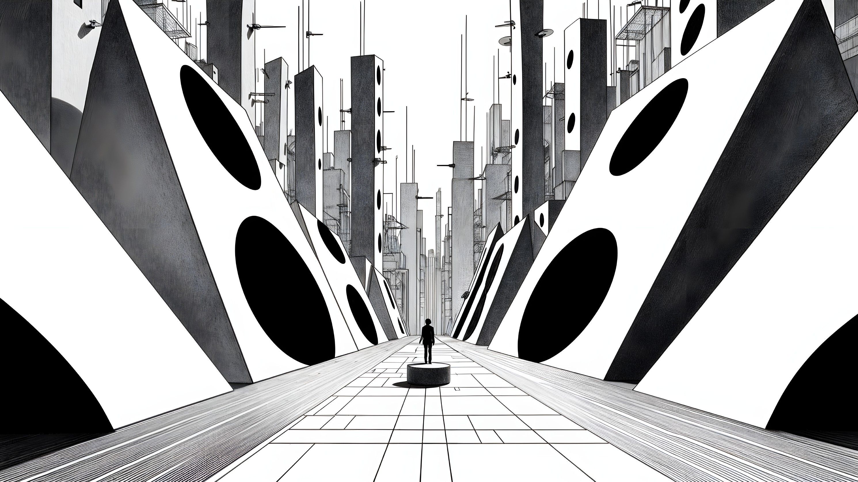 Monochromatic Landscape with Geometric Structures and Figure