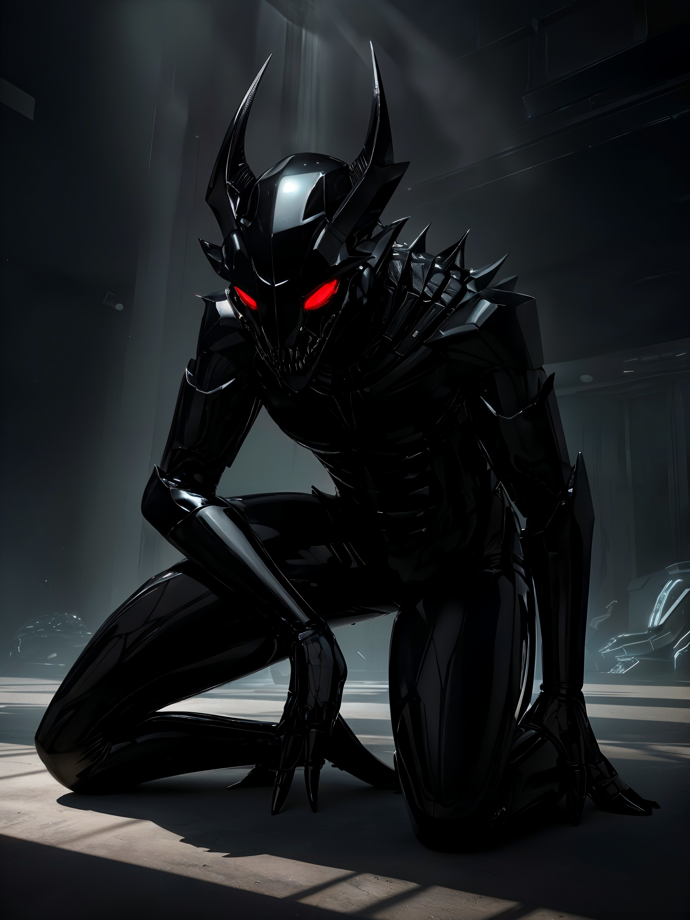 Menacing Dark Figure in Dimly Lit Environment