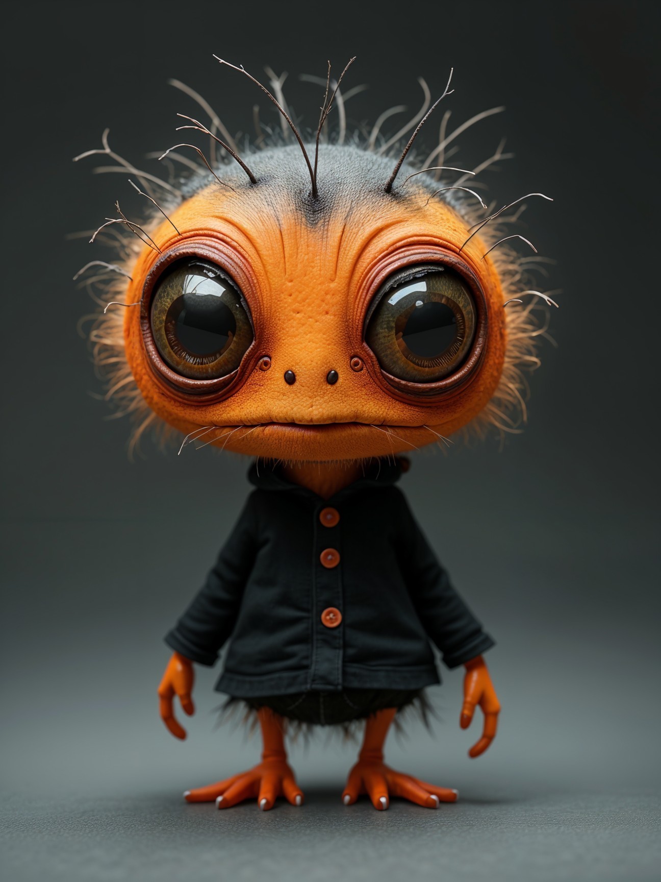 Quirky Creature with Orange Skin and Fluffy Texture