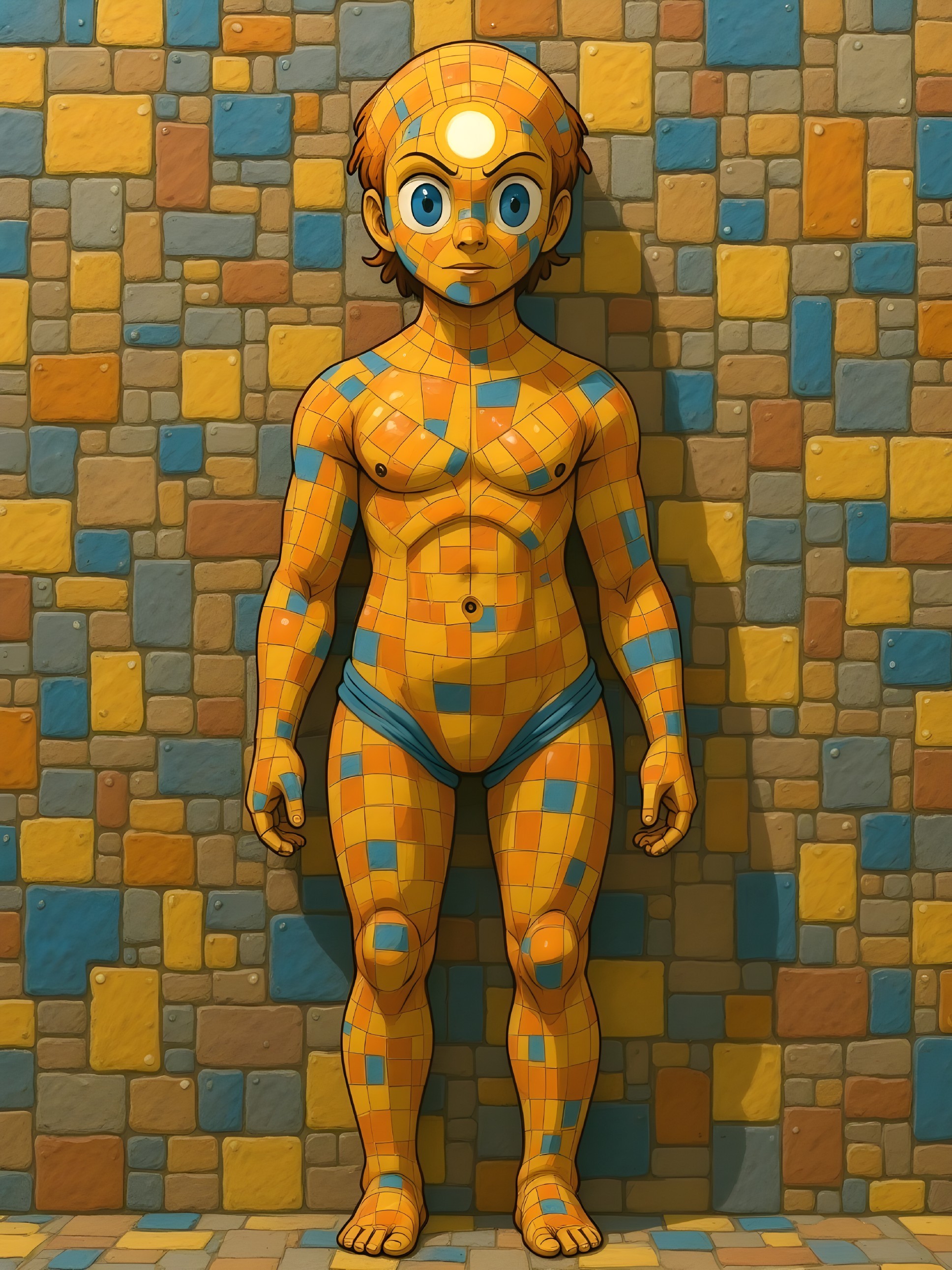 Stylized Humanoid Figure with Colorful Tile Design