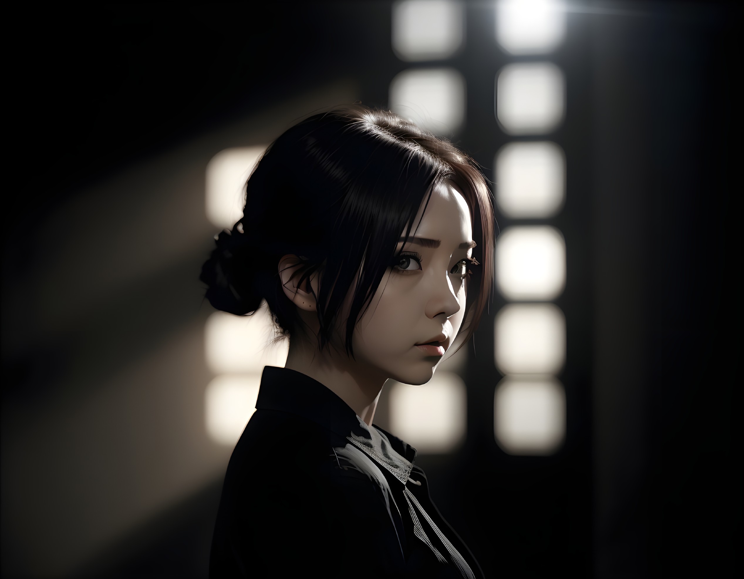 Digital Artwork of Woman with Bun and Window Light