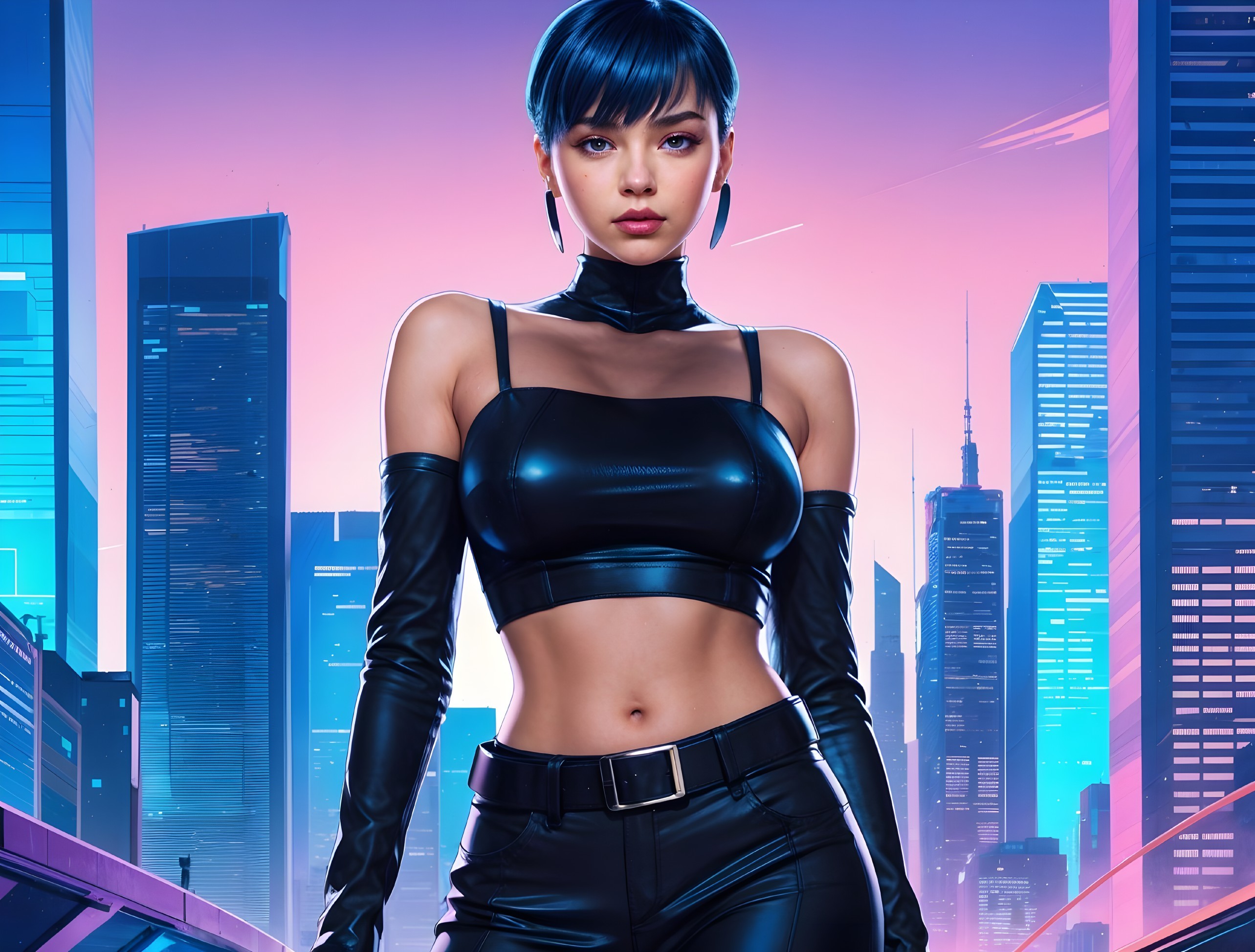 Futuristic Cityscape with Cyberpunk Fashion Elements