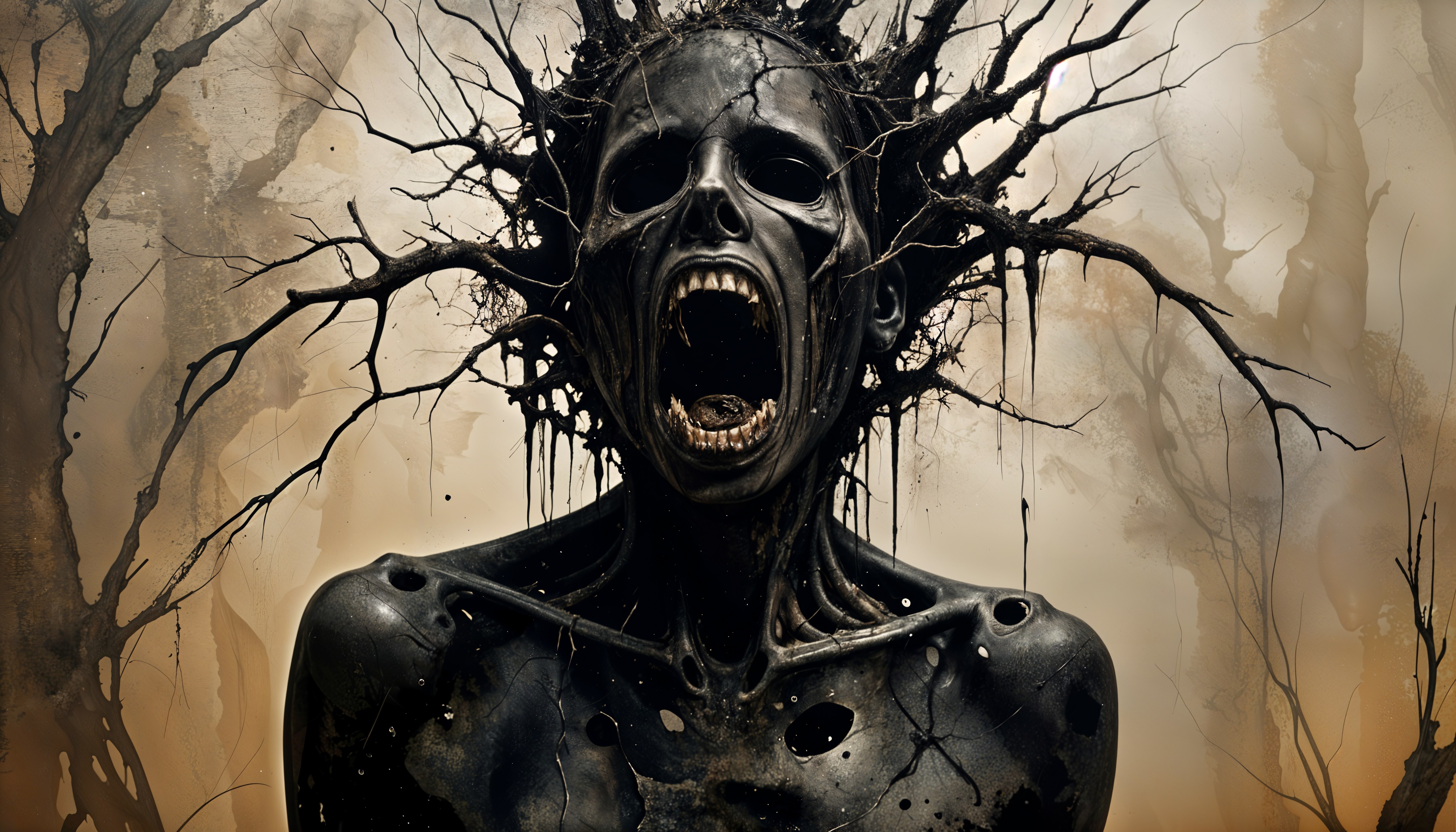 Haunting Figure in a Dark, Twisted Landscape