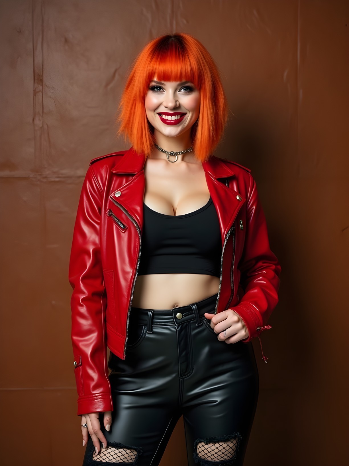 Confident Individual with Vibrant Orange Bob Hairstyle