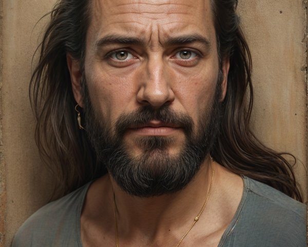 Man with Dark Hair and Beard in Elegant Setting