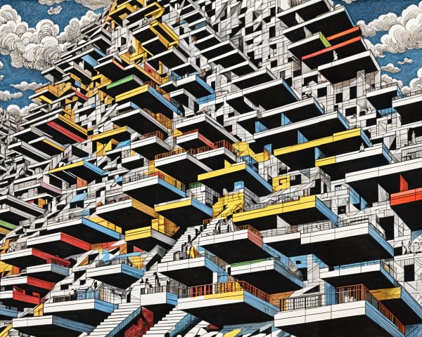 Abstract Architectural Design with Colorful Balconies