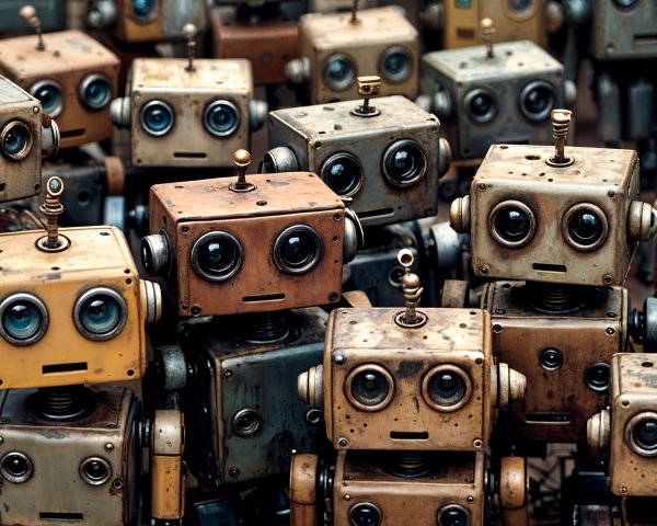 Vintage-Style Robots with Unique Designs and Expressions