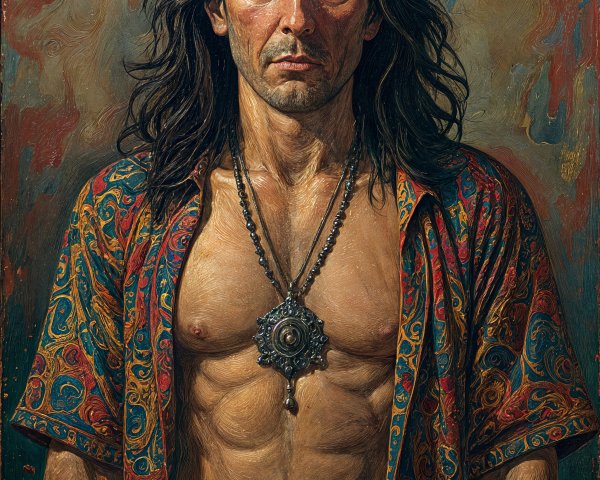 Rugged man with long hair in artistic portrait setting