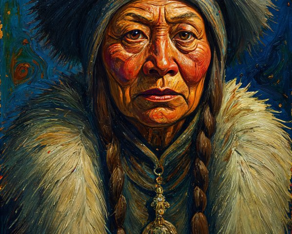 Portrait of an Elderly Indigenous Woman in Traditional Attire