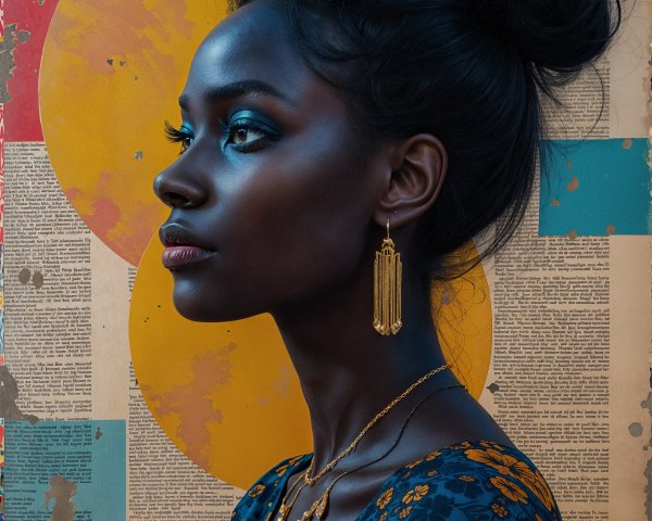 Portrait of a Woman with Dark Skin and Elegant Bun