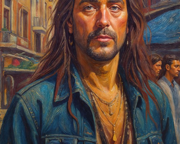 Portrait of a Man in Denim Jacket with Urban Background