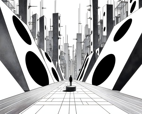 Monochromatic Landscape with Geometric Structures and Figure