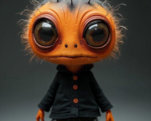 Quirky Creature with Orange Skin and Fluffy Texture