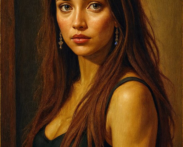 Portrait of a young woman with flowing brown hair