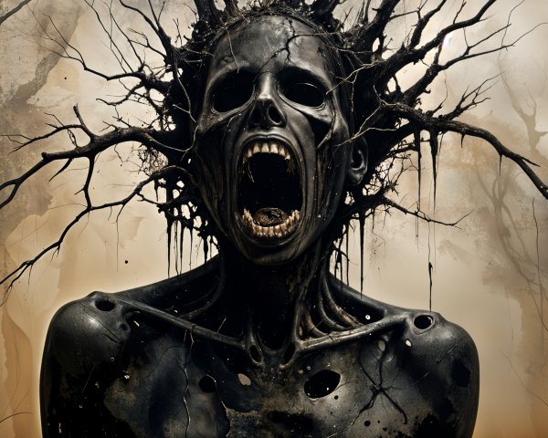 Haunting Figure in a Dark, Twisted Landscape