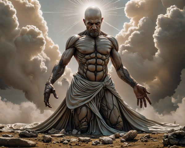 Divine Figure in Barren Landscape with Ethereal Glow