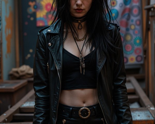 Young Woman in Urban Setting with Edgy Style