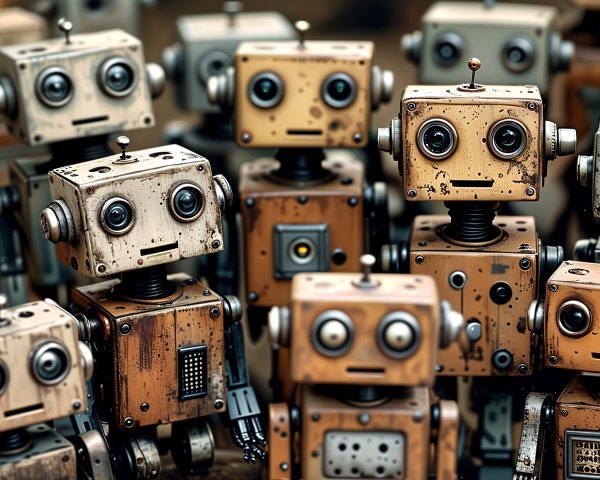 Vintage-Style Robots in Diverse Designs and Colors