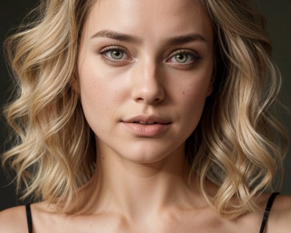 Portrait of a Young Woman with Blonde Hair and Green Eyes
