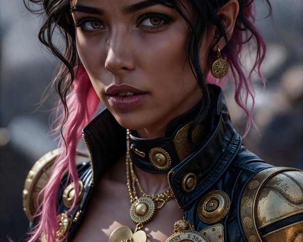 Portrait of a Young Woman in Steampunk Style