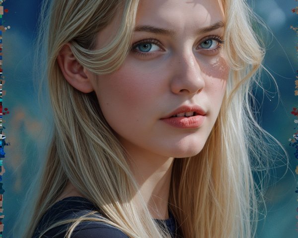 Portrait of a Young Woman with Blonde Hair and Blue Eyes