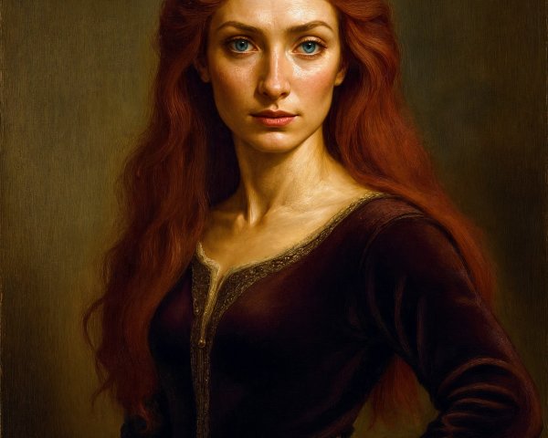 Woman with Red Hair in Burgundy Dress Portrait