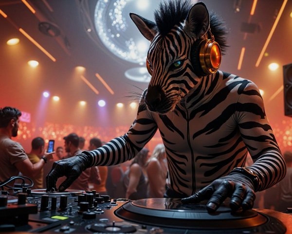 DJ in Zebra Mask Energizes Nightclub Atmosphere