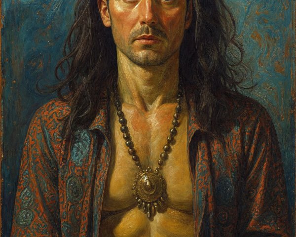 Muscular Man with Long Hair in Vibrant Background