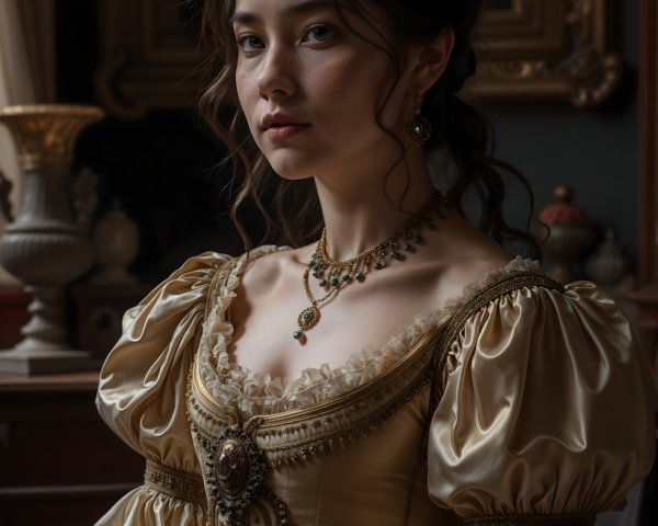 Elegant historical gown portrait of a young woman