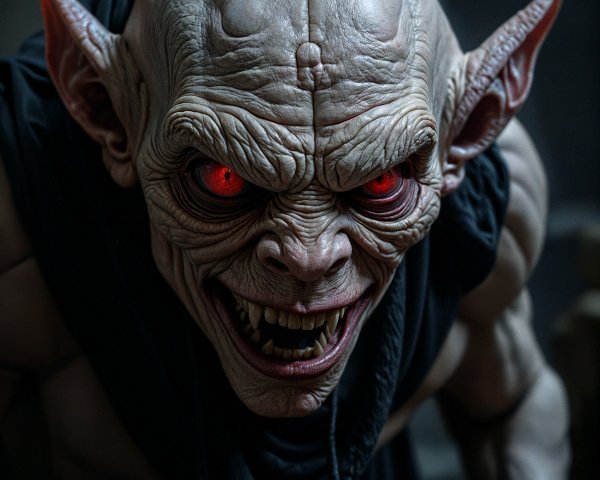Sinister Creature with Pale Skin and Red Eyes