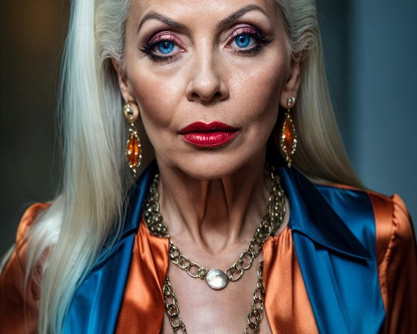 Portrait of a Woman with Blonde Hair and Bold Makeup