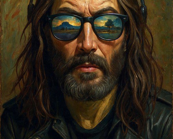Man with Long Hair and Beard in Artistic Portrait