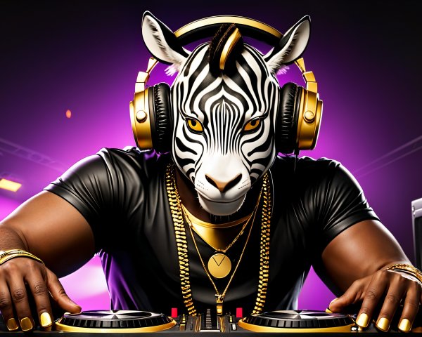 DJ in Zebra Mask Mixing Music at Vibrant Event