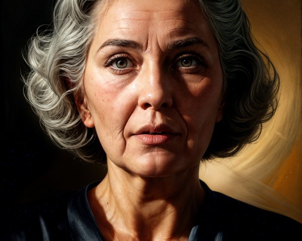 Mature Woman with Gray Hair and Thoughtful Expression