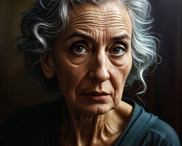 Close-Up Portrait of an Older Woman with Gray Hair