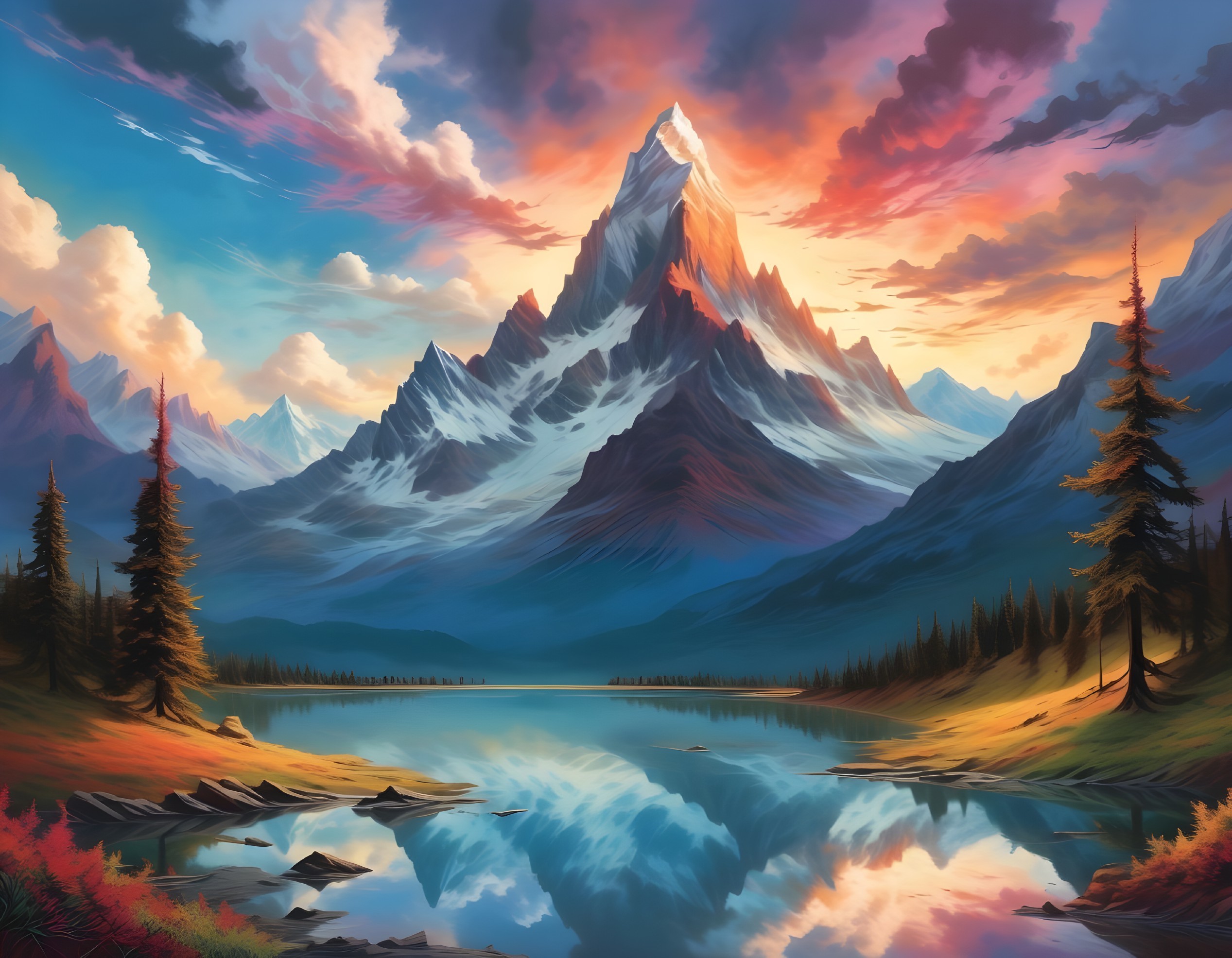 Majestic Mountain Landscape at Vibrant Sunset