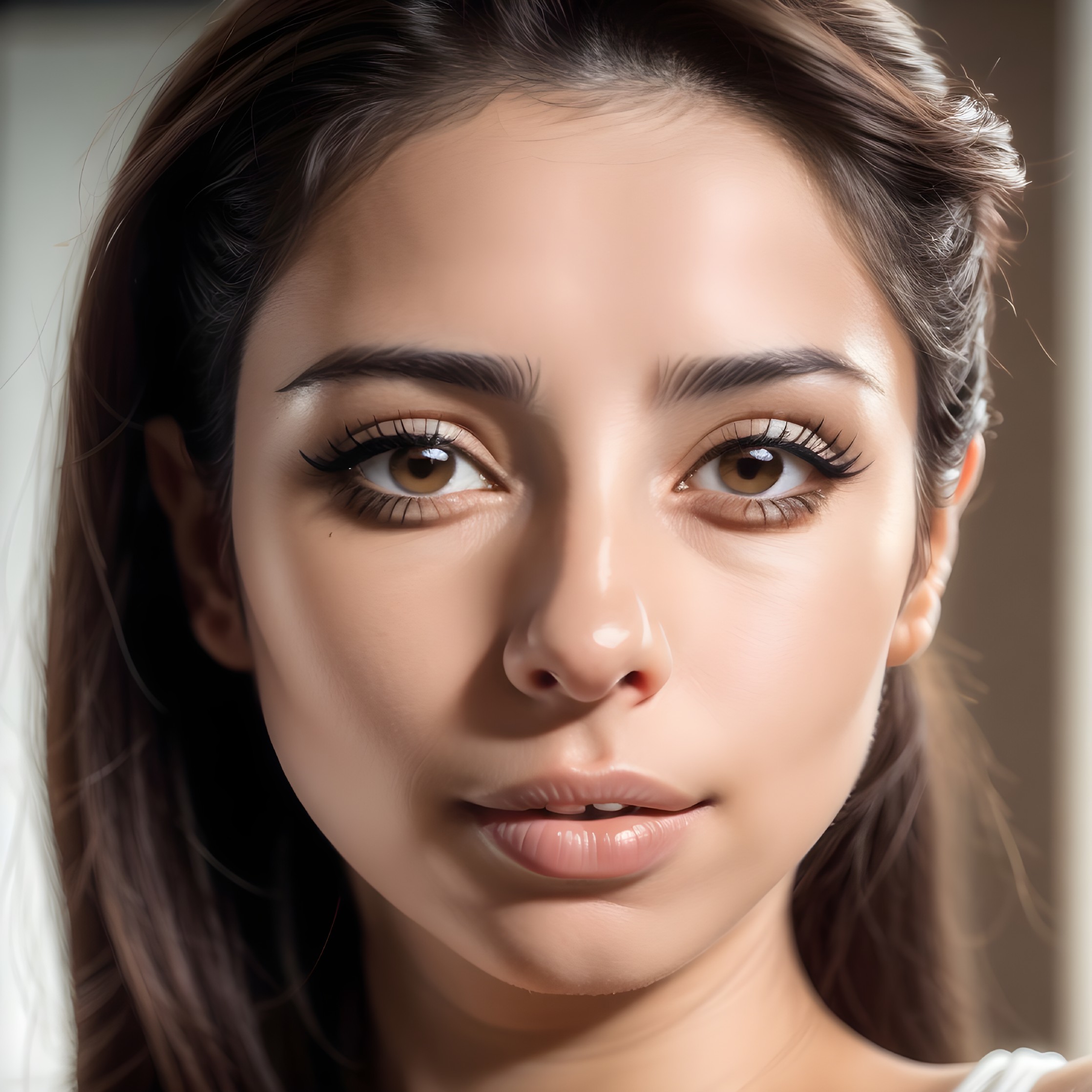 Close-up portrait of a young woman with dark hair