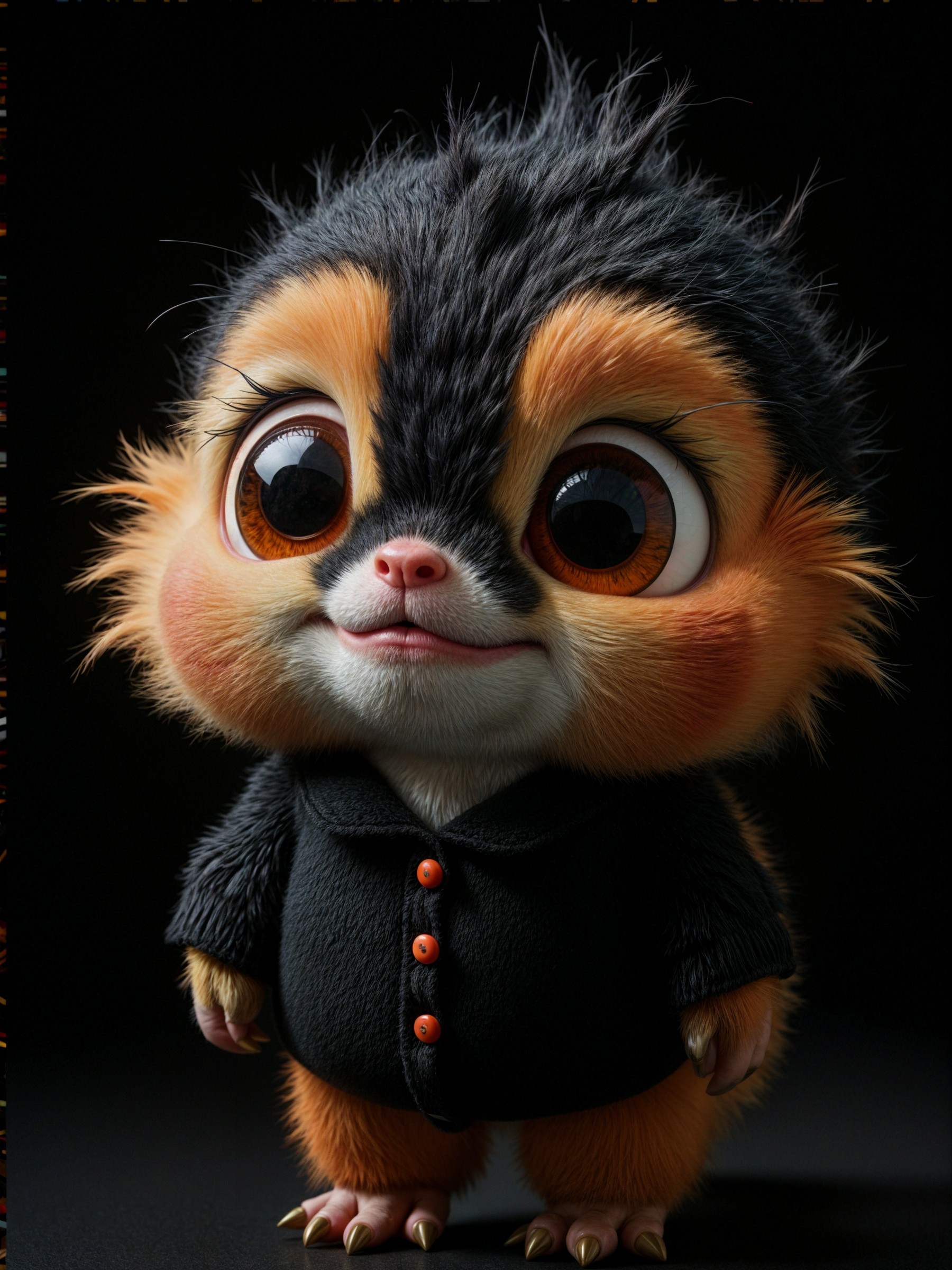 Cartoonish Creature with Fluffy Fur and Jacket