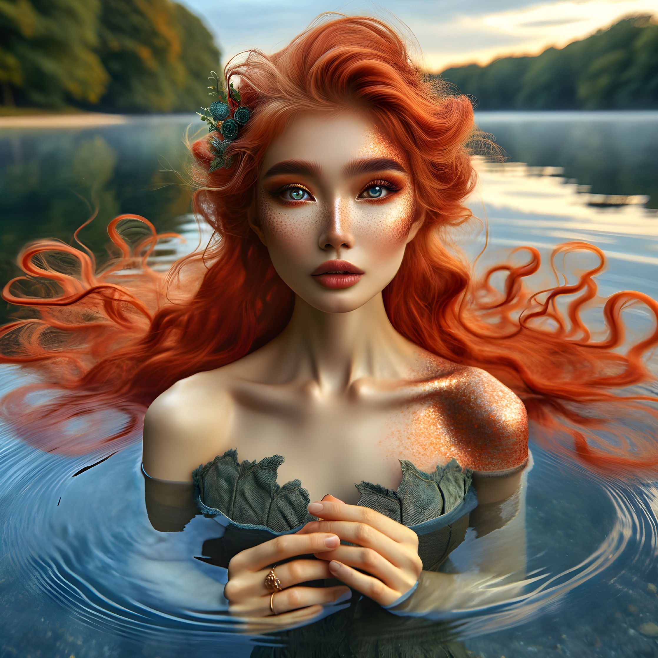 Elegant Woman in Nature by a Serene Lake