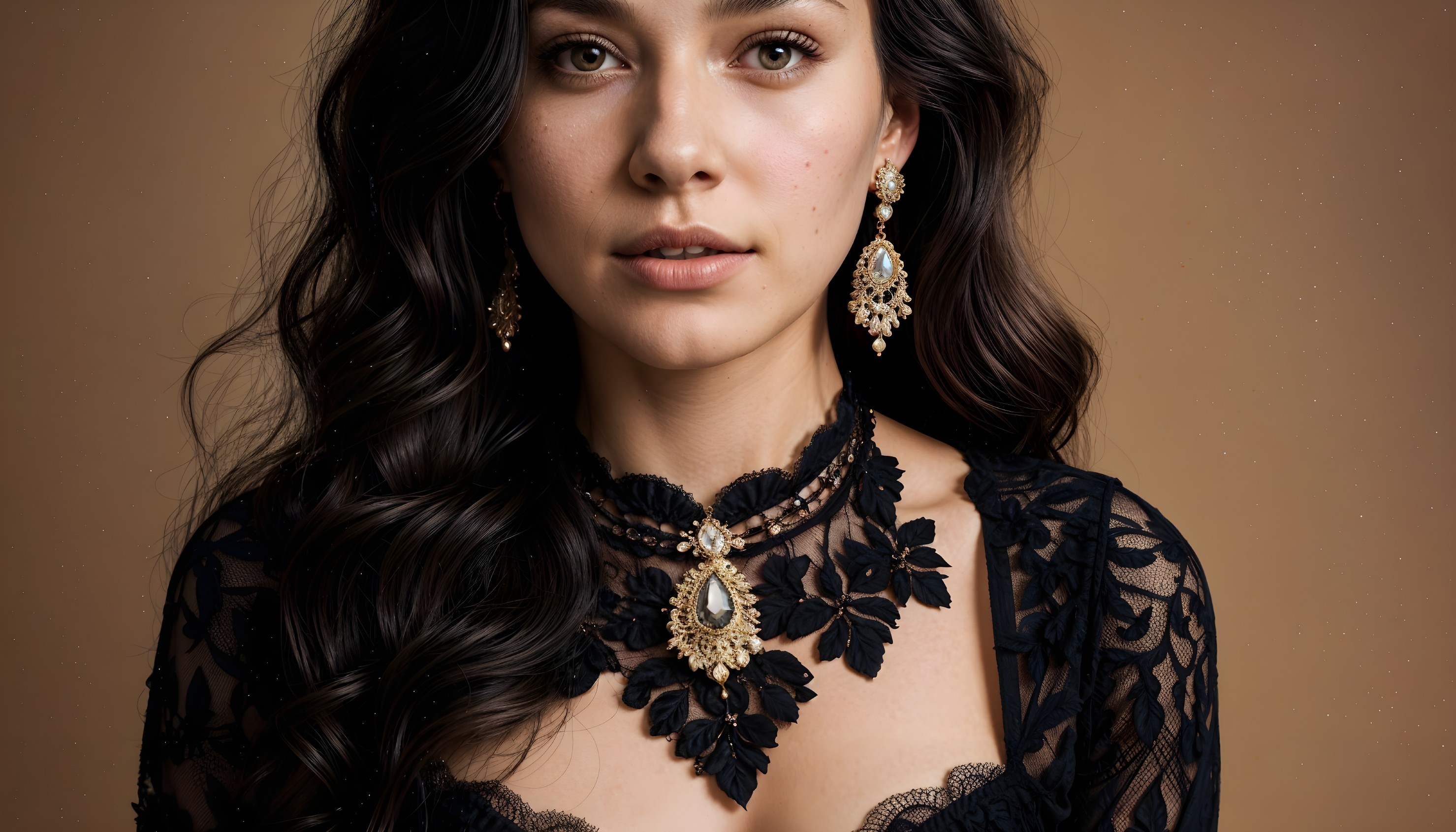 Close-Up Portrait of a Woman in Black Lace Outfit