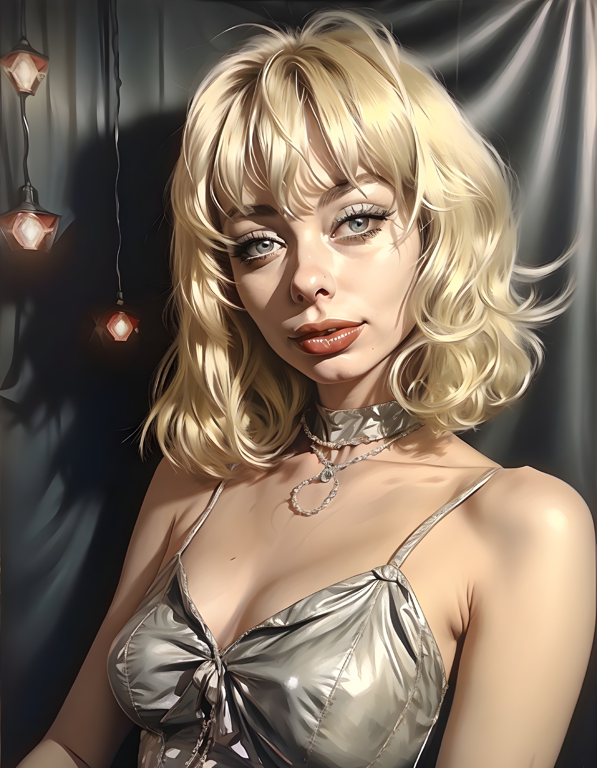 Portrait of a Woman with Blonde Hair and Blue Eyes